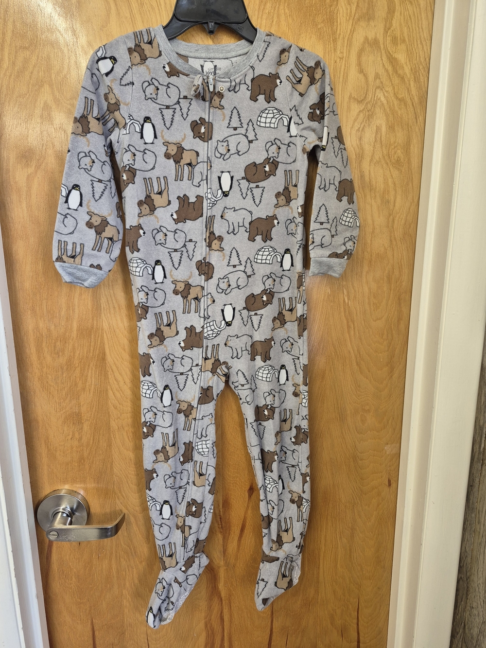 Carter's Gray Footed One-Piece Pajamas with Brown Animal Print